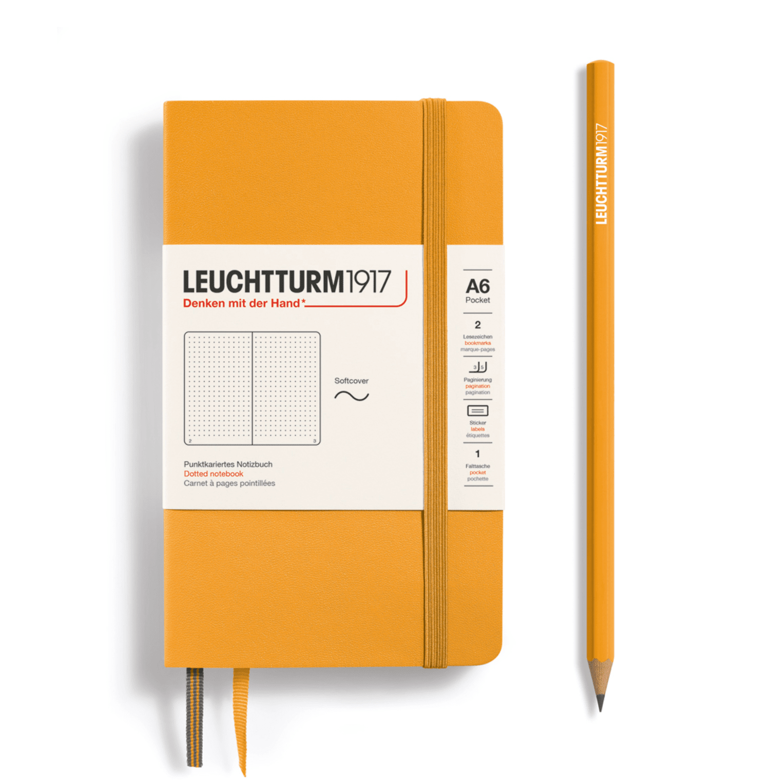 Carnet Pocket (A6), Couverture rigide, 187 pages numérotées, Rising Sun, Pointillés