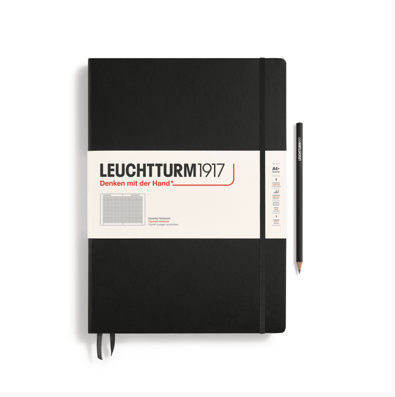 Carnet Master(A4+) couverture rigide, 235 pages numérotées, quadrillé, noir