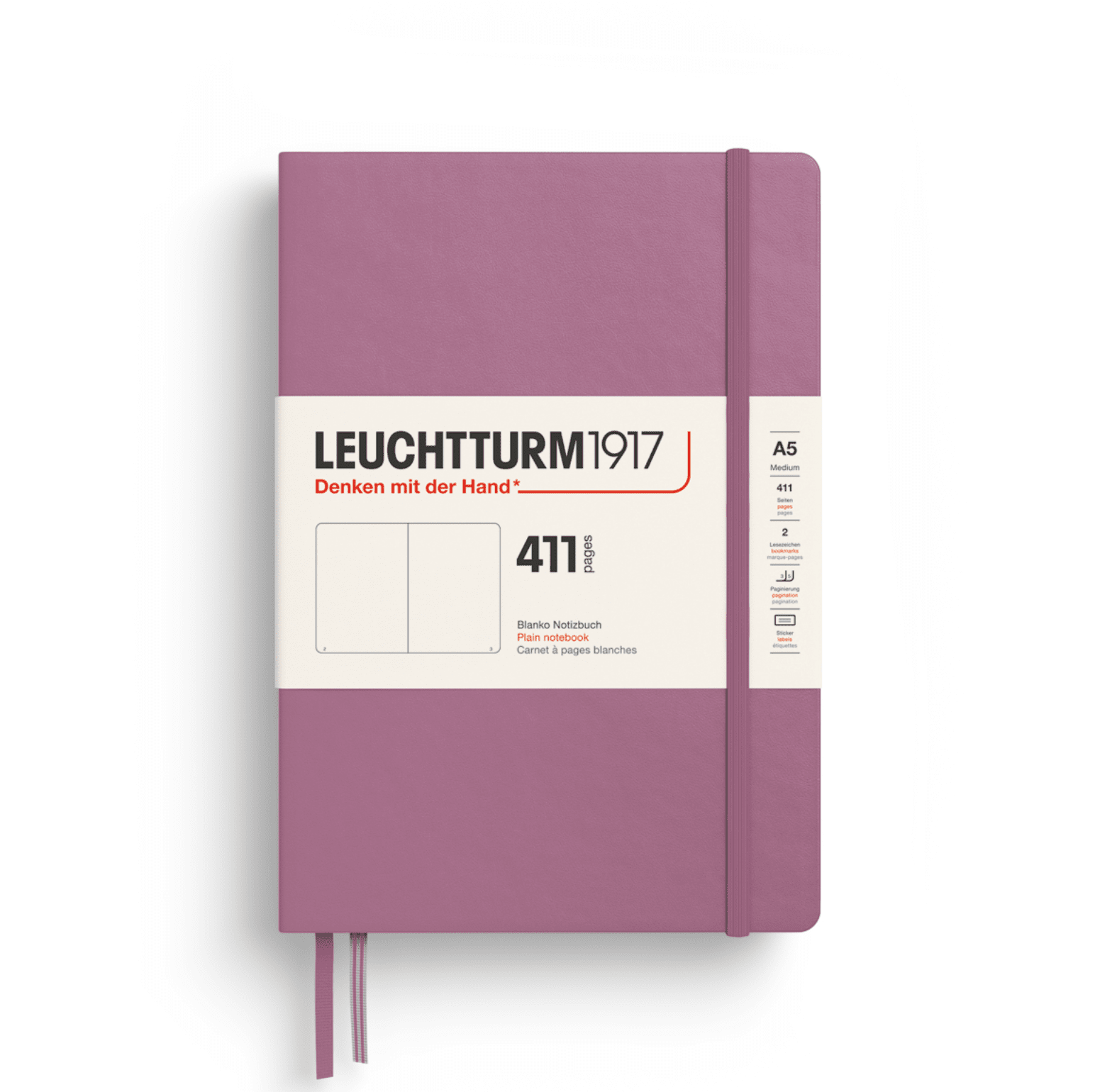 Carnet de notes Medium (A5), Couverture rigide, 411 pages numérotées, Dusty Rose, Blanc