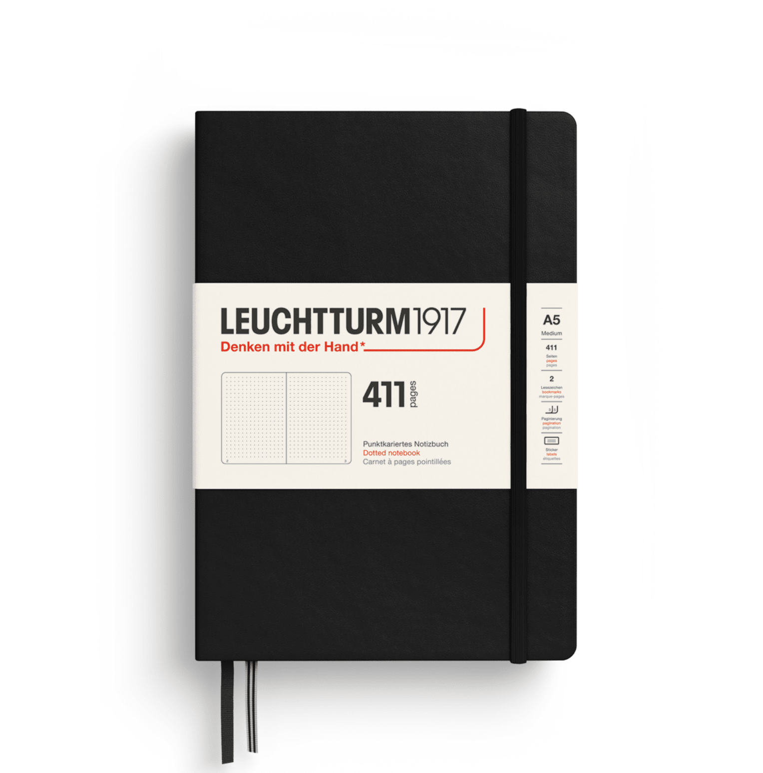 Carnet de notes Medium (A5), Couverture rigide, 411 pages numérotées, Noir, Pointillés