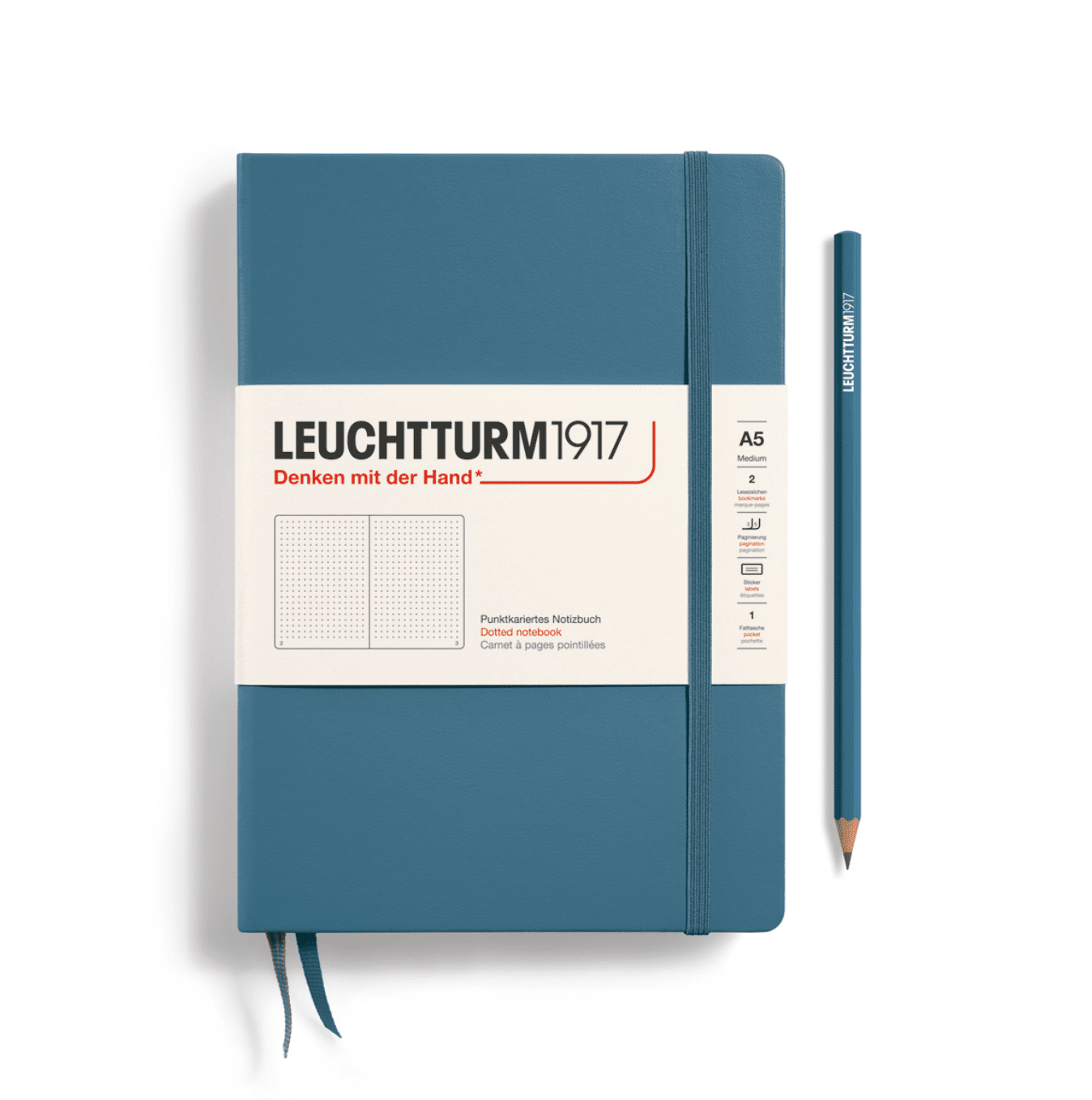 2 Notebook Medium (A5), Hardcover, 251 numbered pages, Stone Blue, dotted