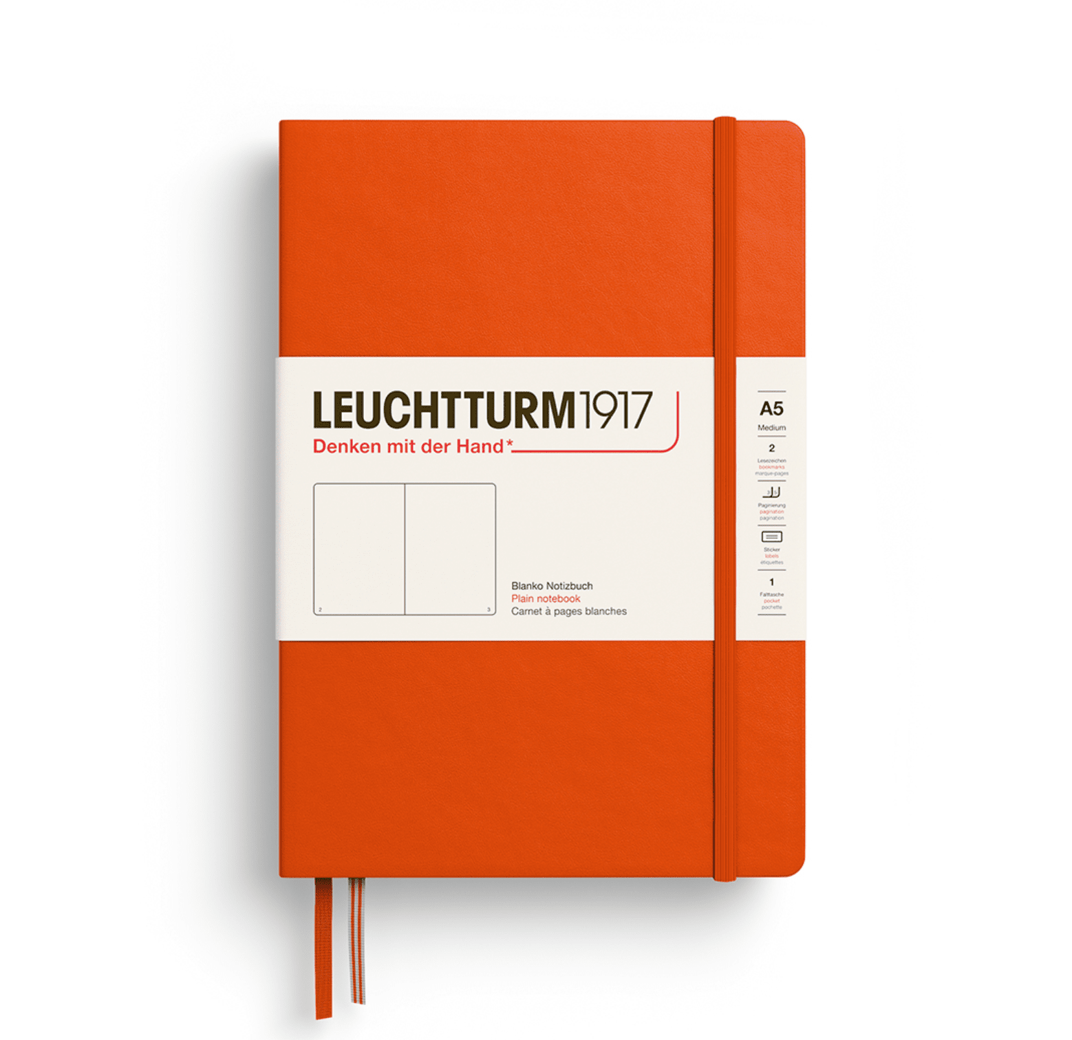 Carnet de notes Medium (A5), Couverture rigide, 251 pages num., Pumpkin, Pages blanches